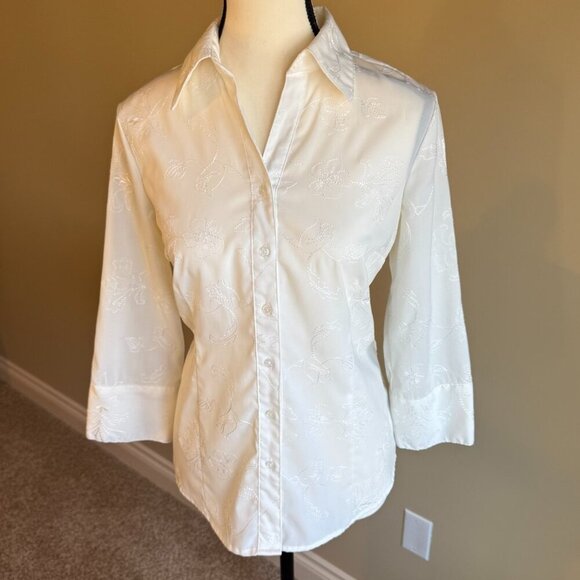 Penmans off white blouse 3/4 sleeves embroidered embellishment button up Size S - Picture 1 of 12